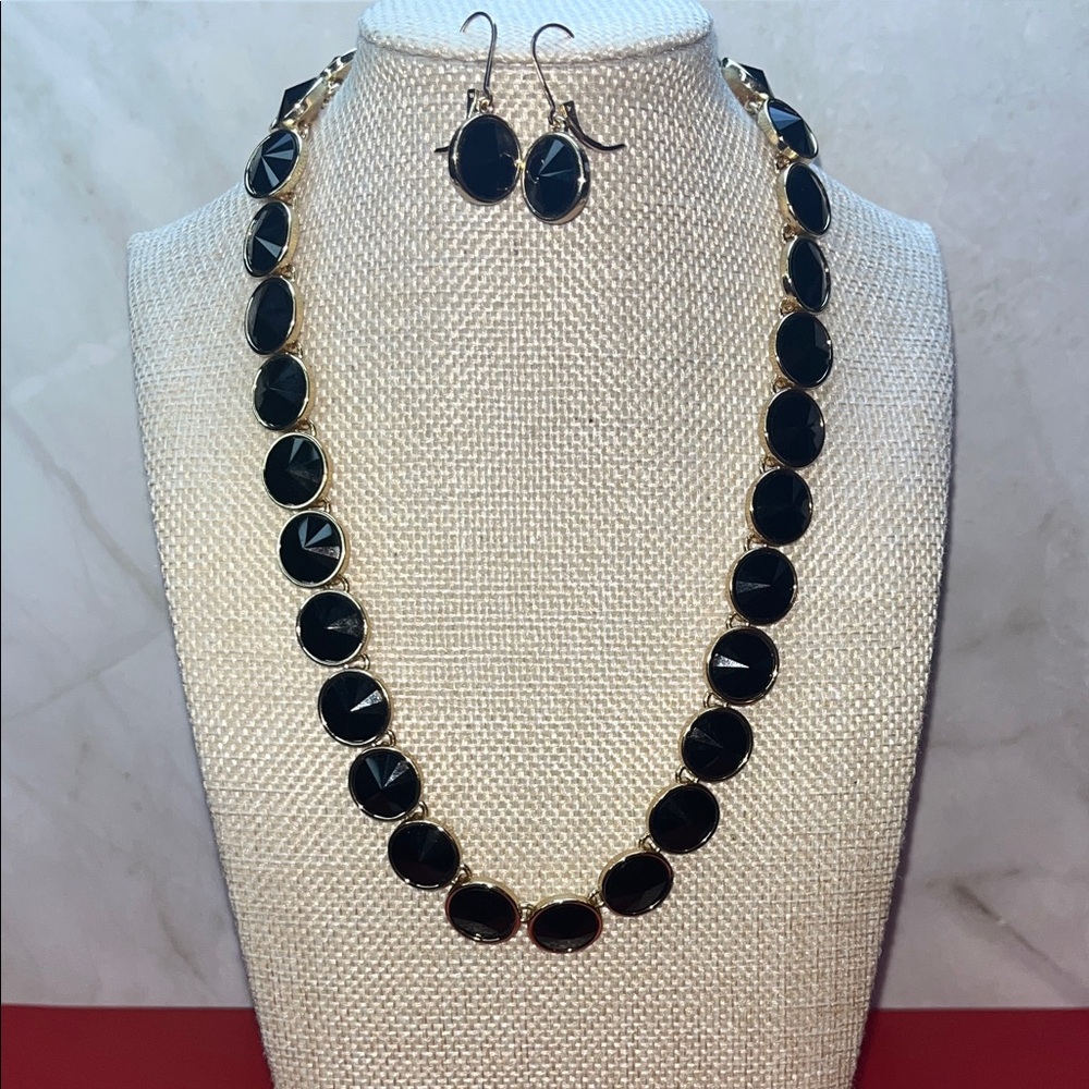 Charter Club Black Glass Rivoli Rhinestone Necklace & Earrings